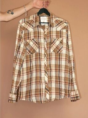 Vintage Stapleford Brown Plaid Long Sleeve Button Down Western Shirt - Medium